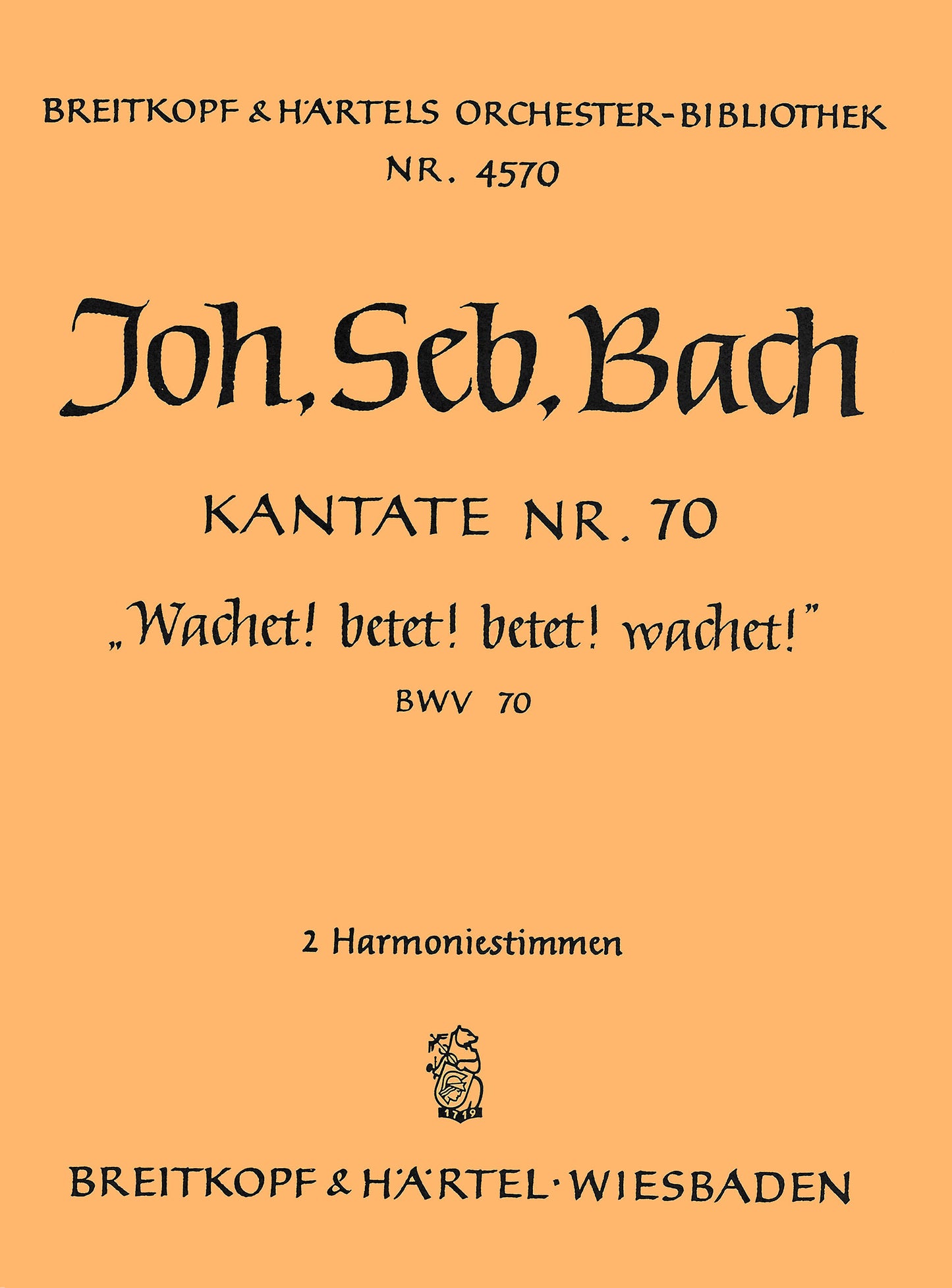 バッハ:カンタータ 第70番「目覚めよ、祈れ、祈れ、目覚めよ」 BWV 70: 管楽器パート譜セット 【輸入:オーケストラ・パート譜】