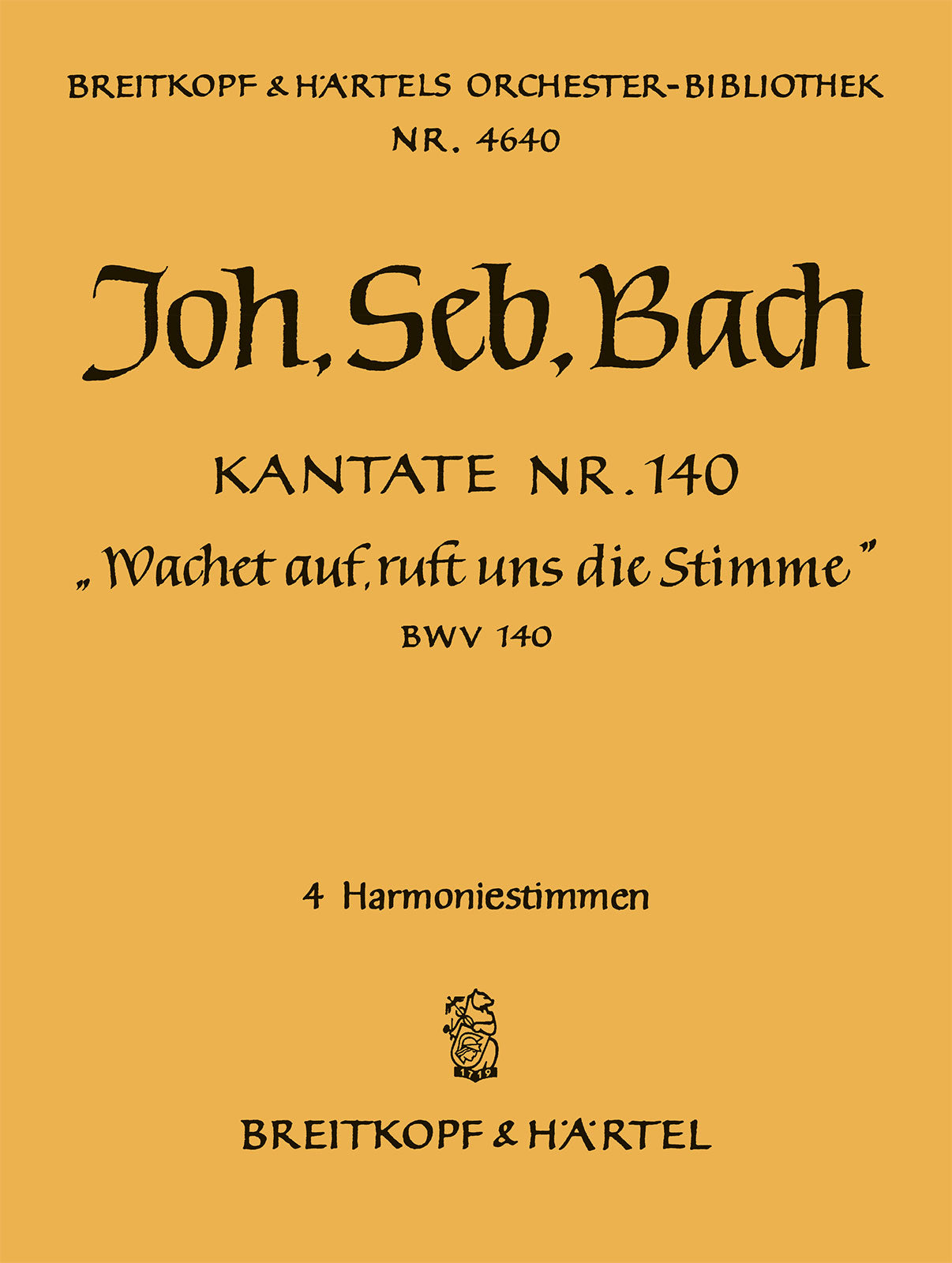 バッハ:カンタータ 第140番「目覚めよ、と呼ぶ声あり」 BWV 140: 管楽器パート譜セット 【輸入:オーケストラ・パート譜】