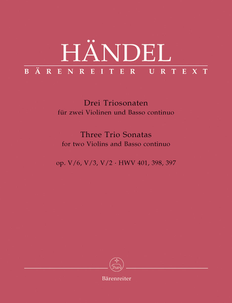 ヘンデル:トリオ・ソナタ Op.5より HWV 397-398, 401 【輸入:室内楽(パート譜)】