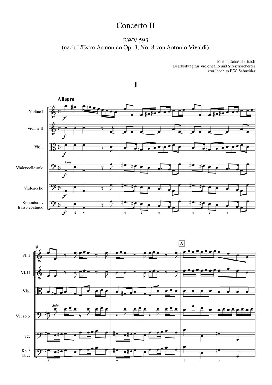 バッハ:チェロ協奏曲 イ短調/オルガン協奏曲 BWV 593に基づく編曲版/シュナイダー編: 指揮者用大型スコア 【輸入:チェロとオーケストラ(スコア)】