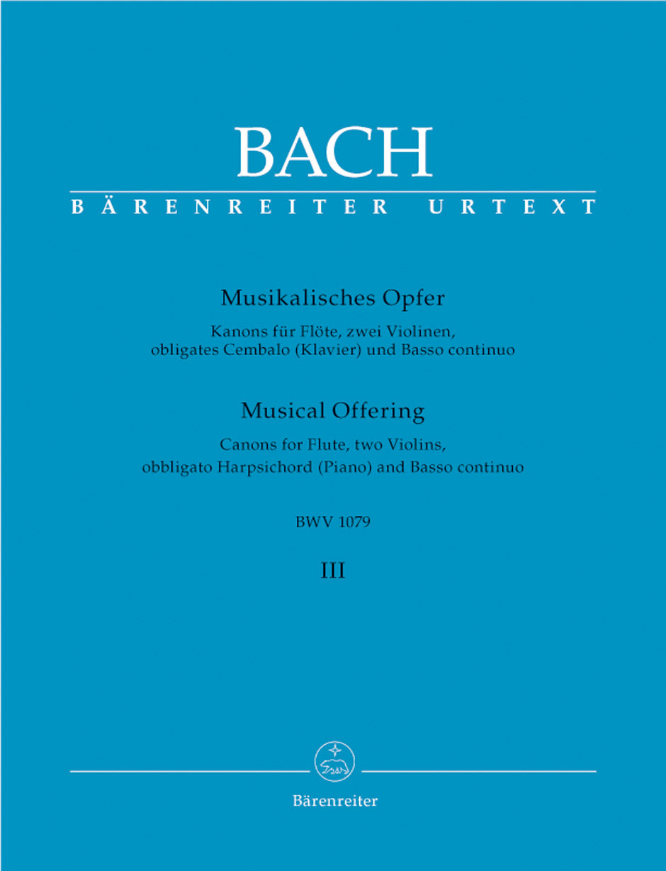 バッハ:「音楽の捧げもの」 BWV 1079より カノン(Fl,2Vl,P/B.C.) 【輸入:室内楽(パート譜)】