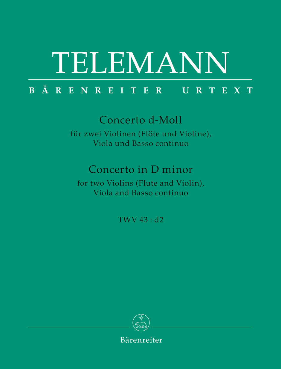 テレマン:Concerto a quattro d-moll TWV 43: d2(2Vl,Va,Fl,B.C) 【輸入:室内楽(パート譜)】