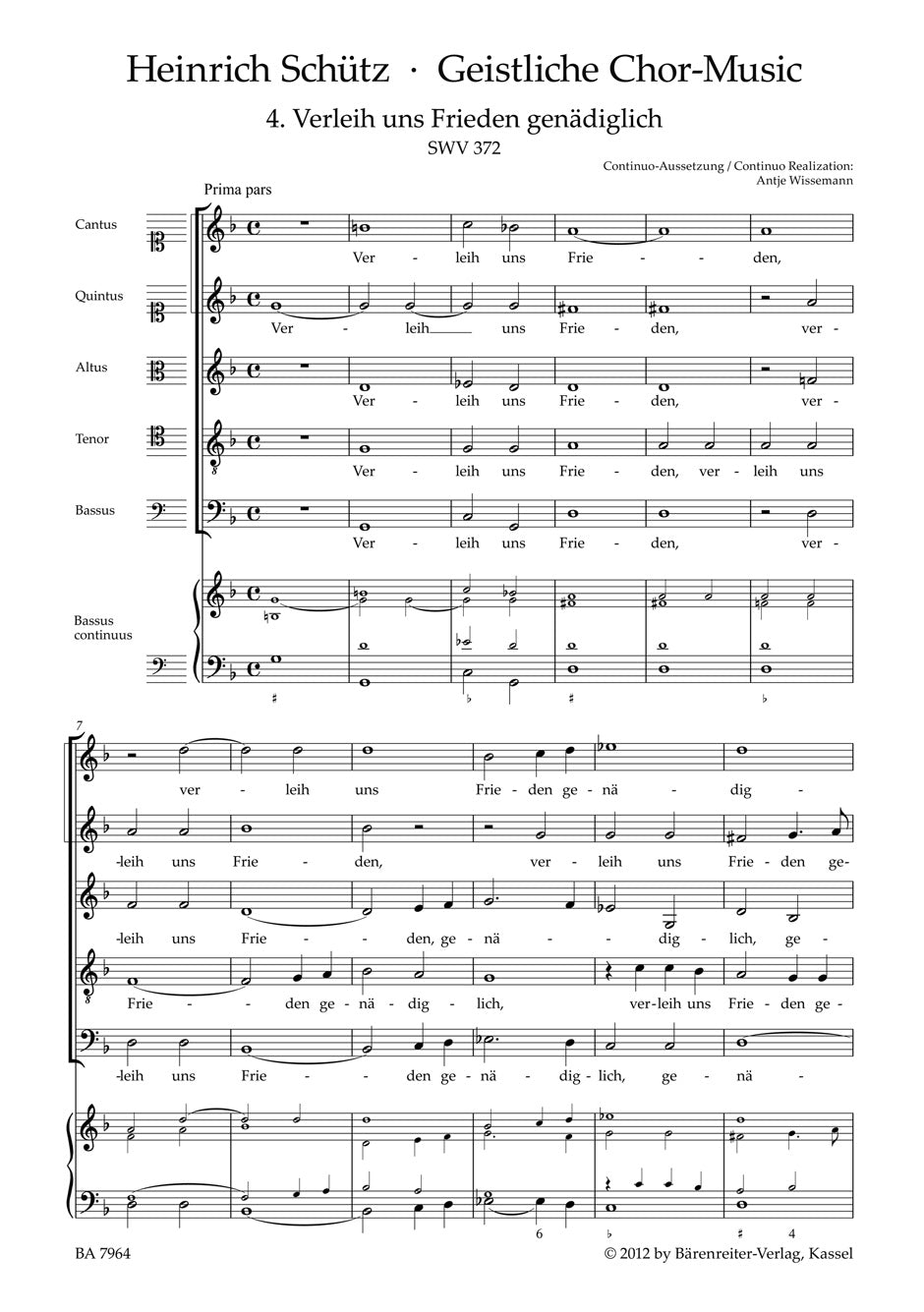 シュッツ:私たちに平安を与えてください SWV 372(独語)/原典版/Breig編 【輸入:合唱とピアノ】