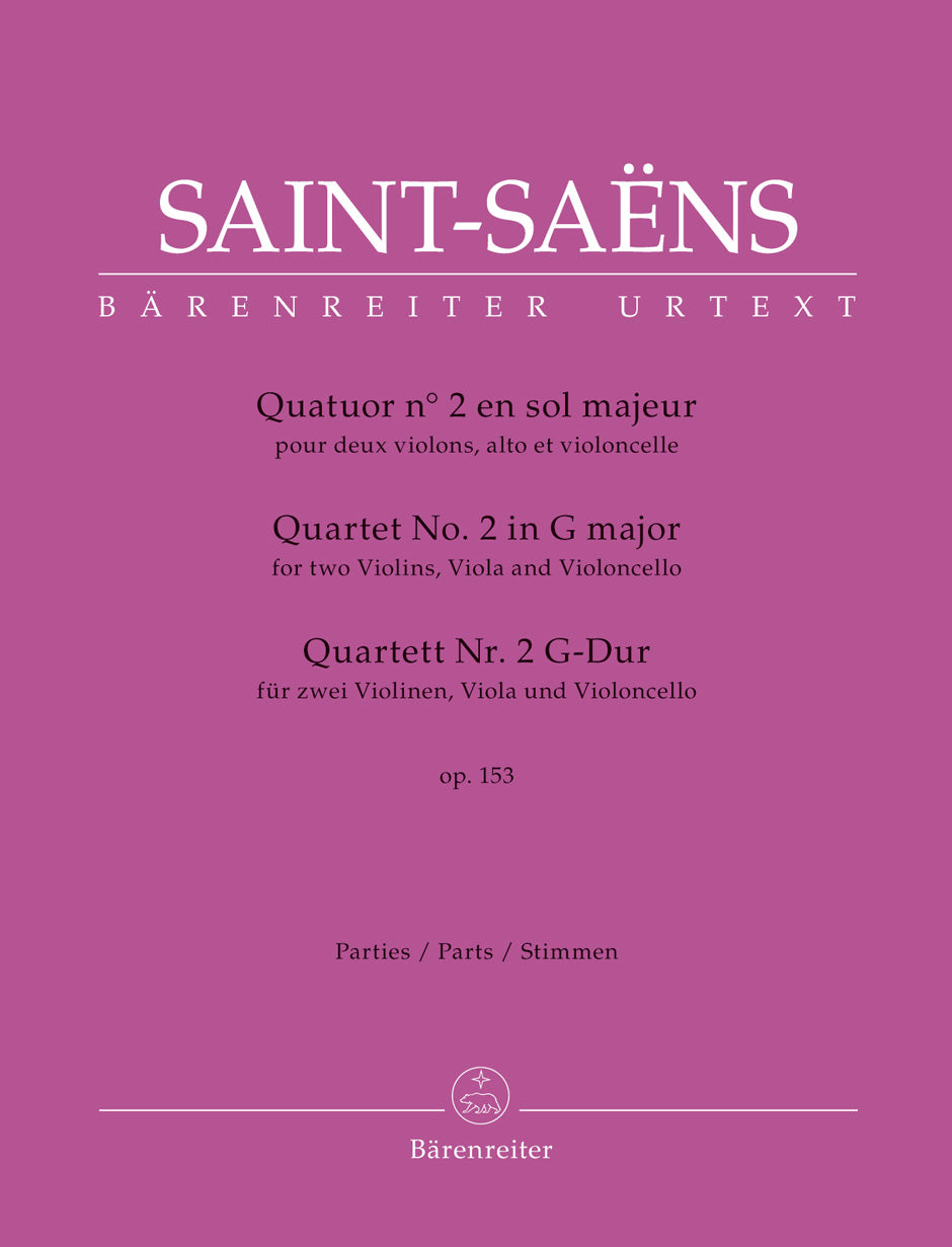 サン・サーンス:弦楽四重奏曲 第2番 ト長調 Op.153/原典版/Guilloux編: パート譜セット 【輸入:室内楽(パート譜)】