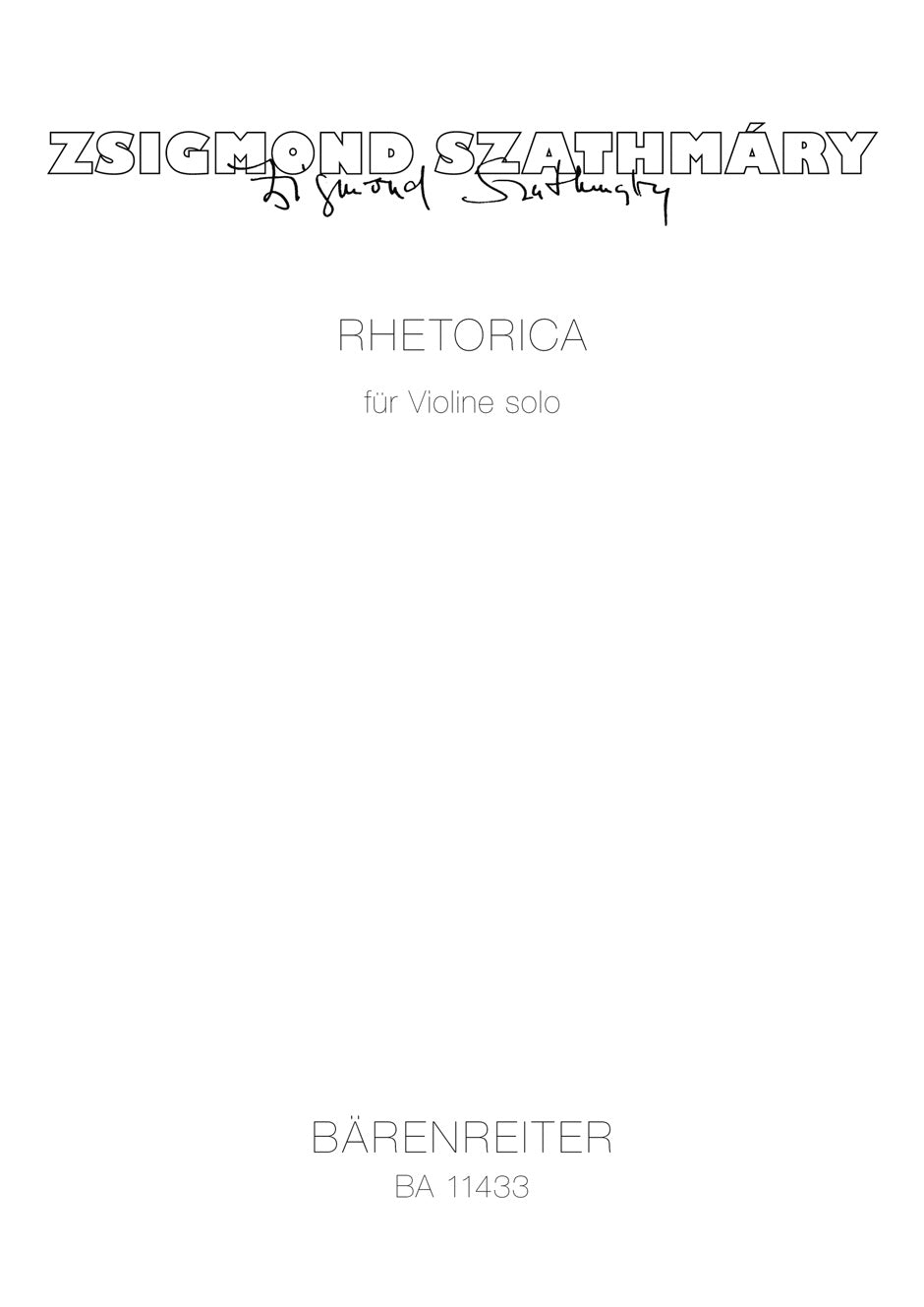 サットマリー:独奏バイオリンのための「RHETORICA」 【輸入:ヴァイオリン】