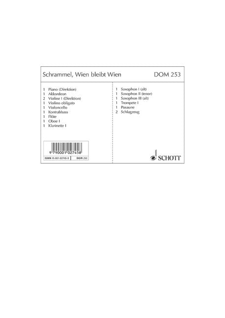 シュランメル:Wien Bleibt Wien: Klavierdirektion,Stimmen 【輸入:オーケストラ・パート譜】