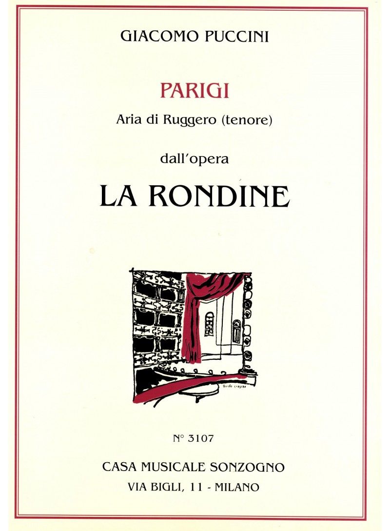 プッチーニ：オペラ「つばめ」 第1幕より パリ！それは欲望の町(テノール)(伊語) 【輸入：ヴォーカルとピアノ】