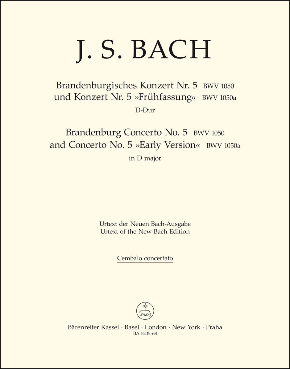 バッハ:ブランデンブルク協奏曲 第5番 ニ長調 BWV 1050(初稿)/原典版/Besseler & Durr編: ソロ・チェンバロ 【輸入:オーケストラ・パート譜】