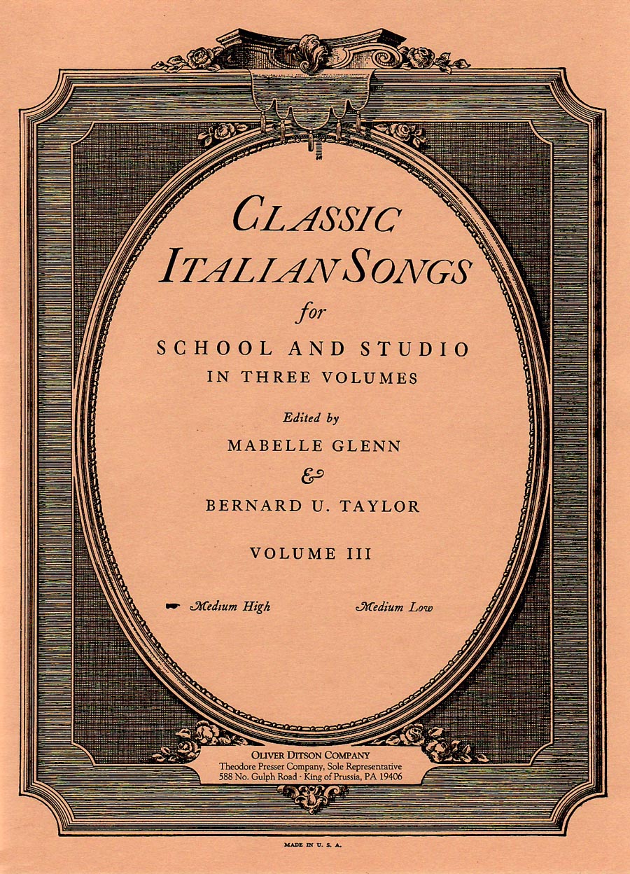 CLASSIC ITALIAN SONGS VOL.3(MED HIGH)/GLENN/TAYLOR 【輸入:ヴォーカルとピアノ】