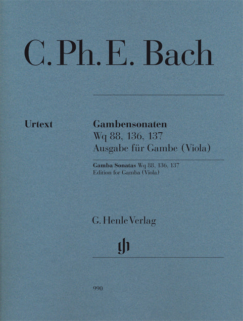 バッハ:ヴィオラ・ダ・ガンバのためのソナタ Wq. 88, 136, 137(Ausgabe fur Gambe(Viola))/運指(Va) Weber, J/運指(Gambe)Zipperling 【輸入:ヴィオラ】