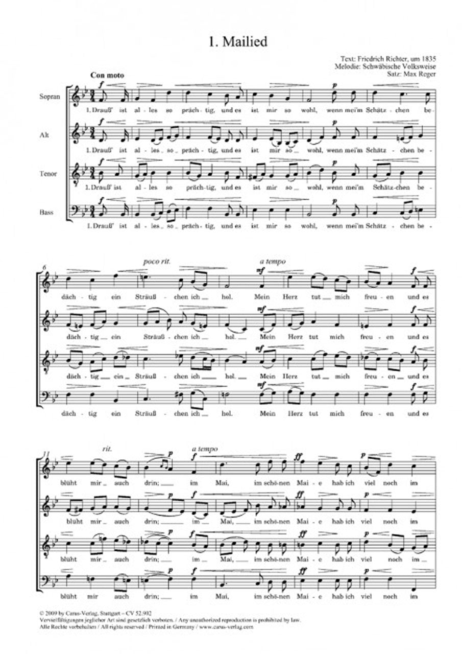 レーガー:星空の下での夕べの歌 WoO 10(S,A,T,B): 合唱スコア 【輸入:合唱とピアノ】