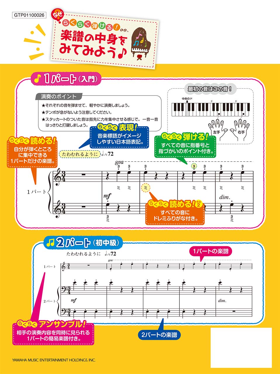 入門×初中級 らくらく弾ける!ピアノ連弾 クラシック 1パートはドレミふりがな付き!