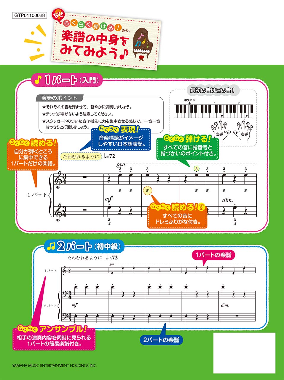 入門×初中級 らくらく弾ける!ピアノ連弾 定番J-POP 1パートはドレミふりがな付き!