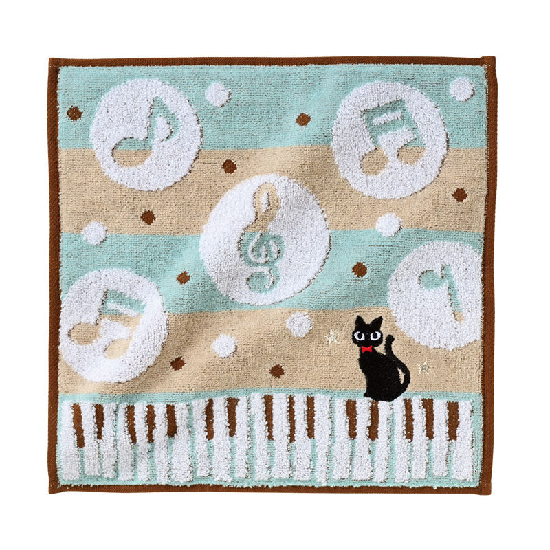 Piano line 刺繍入りジャガードハンドタオル(ねこ)