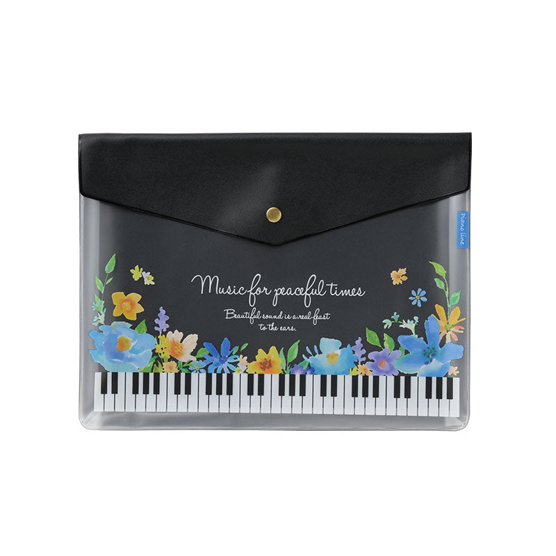 Piano line マチ付き楽譜ケース A4(フラワー)ブラック