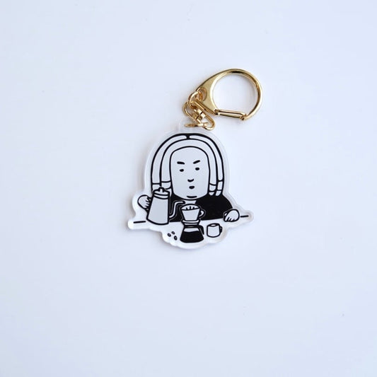 おしゃべりはやめて、お静かに キーホルダー 珈琲を淹れるバッハくん