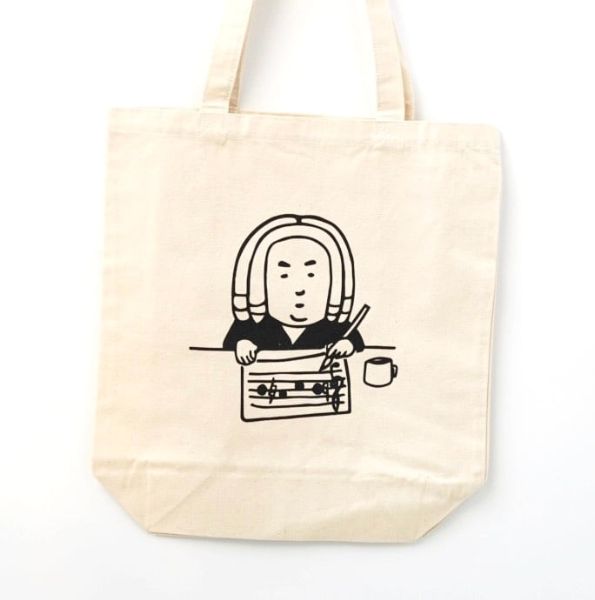 トートバッグ　楽譜を書くバッハくん　ナチュラル