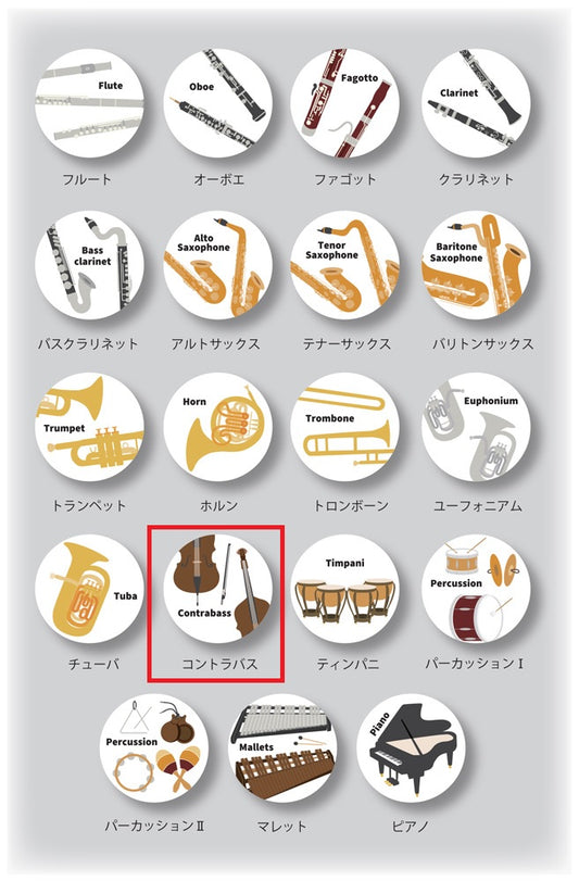楽器缶バッジ　コントラバス