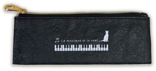 クラフト風ペンケース 音楽とネコ