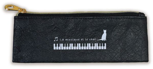 クラフト風ペンケース 音楽とネコ