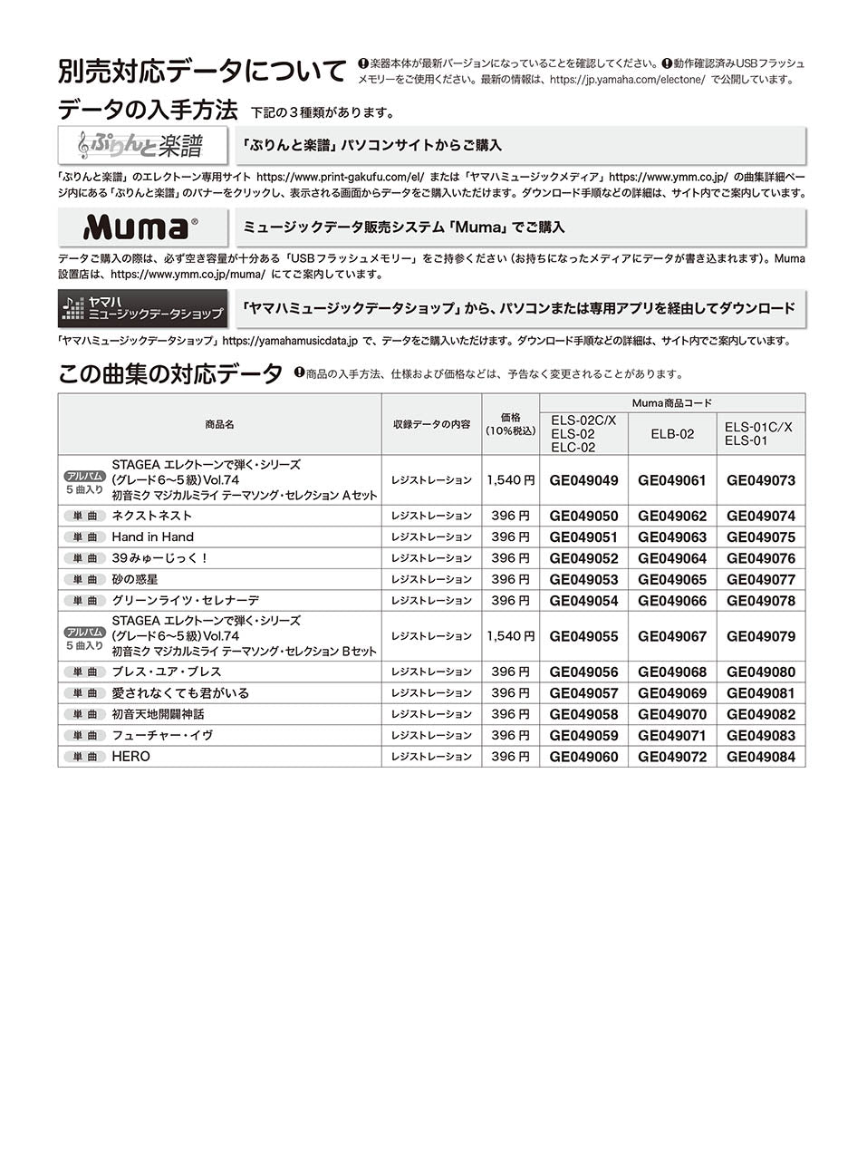 STAGEA エレクトーンで弾く 6～5級 Vol.74 初音ミク マジカルミライ テーマソング・セレクション