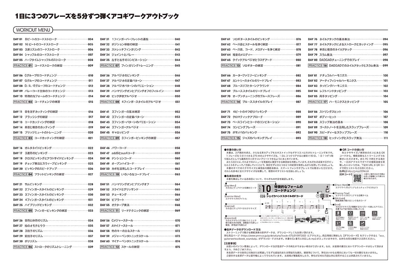 【1日】に【3つ】のフレーズを【5分】ずつ弾くアコギワークアウトブック