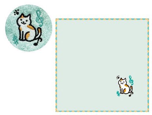 風水にゃんこハンカチ　みどり