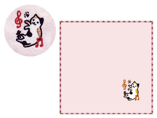 風水にゃんこハンカチ　ピンク
