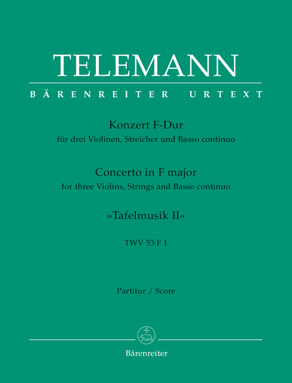 テレマン：「食卓の音楽」 第2集より 3本のバイオリンのための協奏曲 ヘ長調 TWV 53/F1/原典版/Hinnenthal編: 指揮者用大型スコア 【輸入：ヴァイオリンとオーケストラ(スコア)】