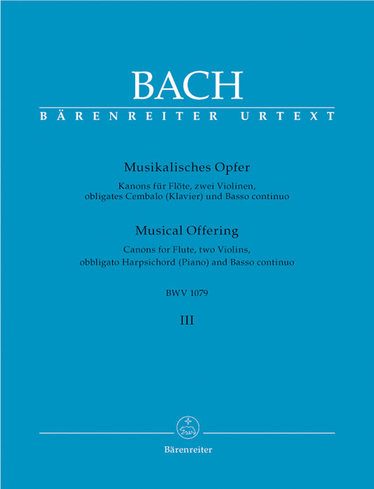 バッハ:「音楽の捧げもの」 BWV 1079より カノン(Fl,2Vl,P/B.C.) 【輸入:室内楽(パート譜)】