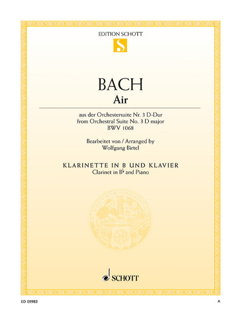バッハ：管弦楽組曲 第3番より アリア ニ長調 BWV 1068/Birtel編曲 【輸入：クラリネット】