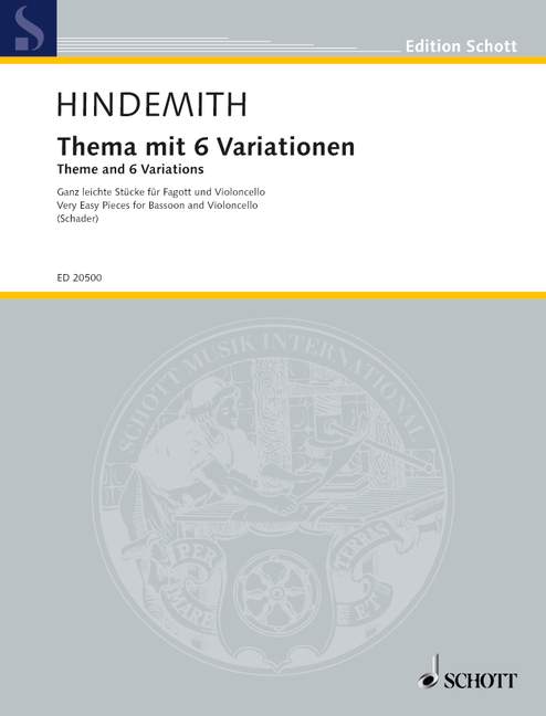 ヒンデミット：テーマと6つの変奏曲(Vc,Fg)/Schader編 【輸入：室内楽(パート譜)】