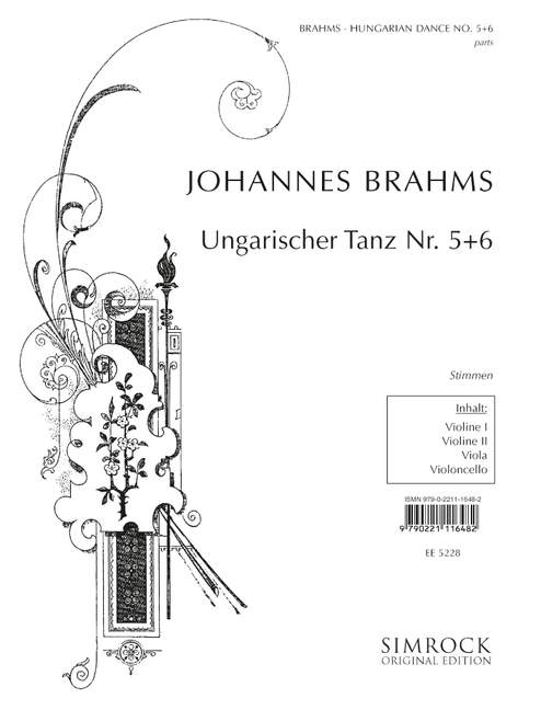 ブラームス：ハンガリー舞曲 第5番、第6番 【輸入：室内楽(パート譜)】