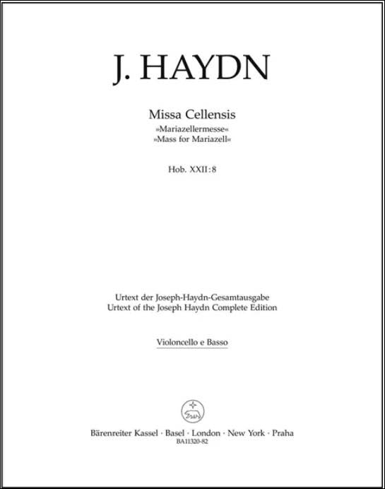 ハイドン：ミサ曲 ハ長調 Hob.XXII/8 「マリアツェル・ミサ(ミサ・チェレンシス)」/新ハイドン全集版/Friesenhagen編(ラテン語): チェロ/コントラバス 【輸入：オーケストラ･パート譜】