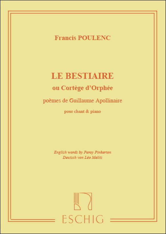 プーランク：動物詩集、またはオルフェの行列(メズ・ソプラノまたはバリトン)(仏語・独語・英語) 【輸入：ヴォーカルとピアノ】
