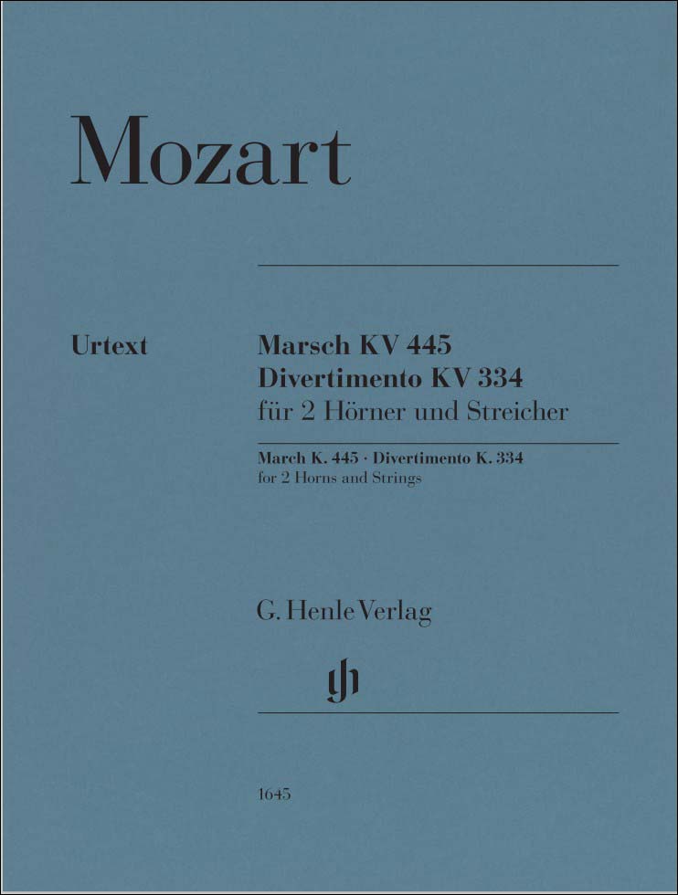 モーツァルト：行進曲 ニ長調 KV 445 と ディヴェルティメント 第17番 ニ長調 KV 334 ～2本のホルン, 2本のバイオリン, ビオラと通奏低音: パート譜セット 【輸入：室内楽(パート譜)】