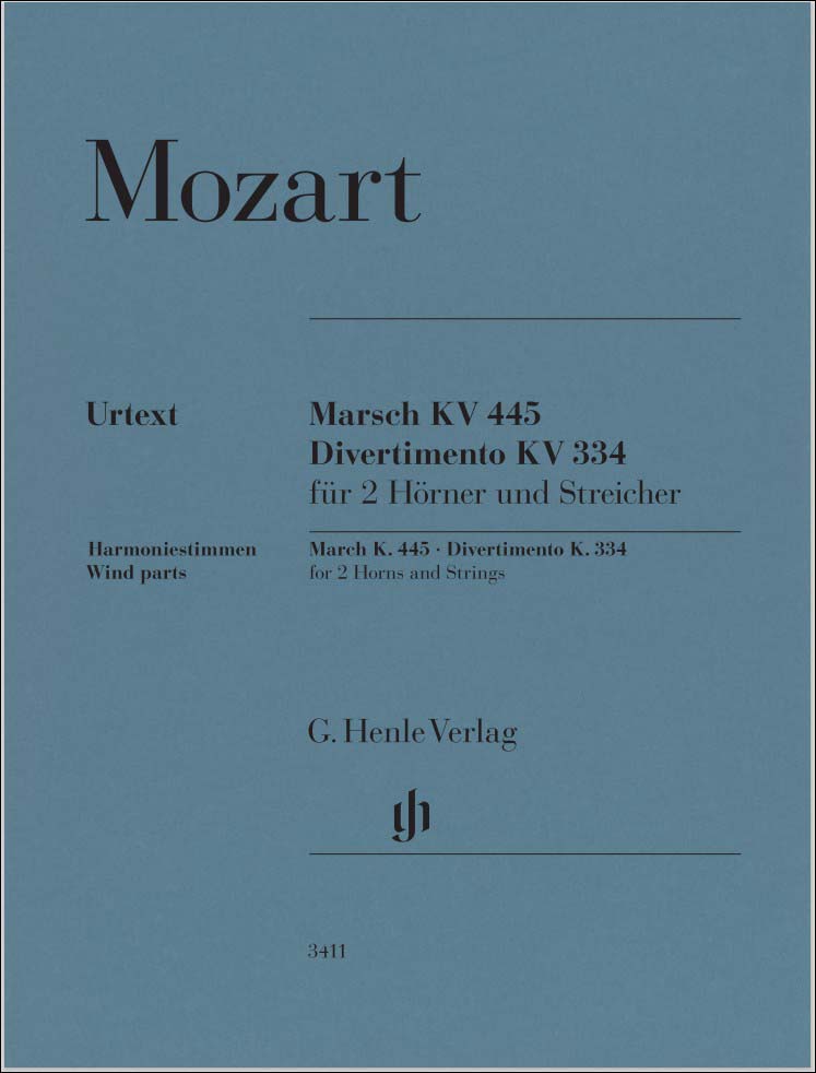 モーツァルト：行進曲 ニ長調 KV 445 と ディヴェルティメント 第17番 ニ長調 KV 334 ～2本のホルン, 2本のバイオリン, ビオラと通奏低音/原典版: 管楽器パート譜セット 【輸入：室内楽(パート譜)】