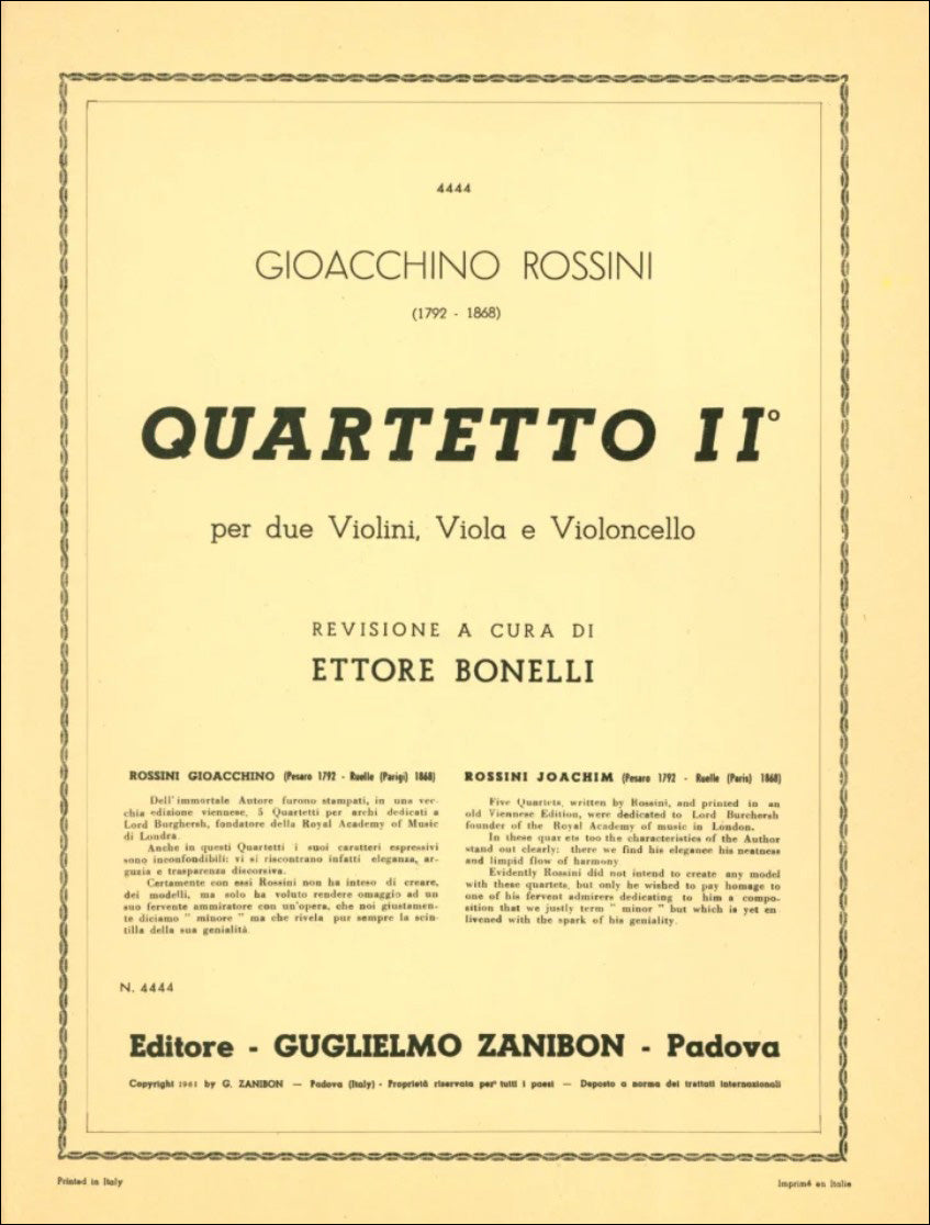 ロッシーニ：弦楽四重奏曲 第2番/Bonelli編: パート譜セット 【輸入：室内楽(パート譜)】