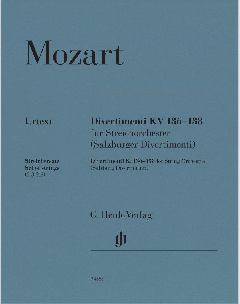 モーツァルト：ザルツブルグ・ディヴェルティメント KV 136-138/原典版/Seiffert編: 弦パート譜セット 【輸入：室内楽(パート譜)】