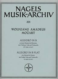モーツァルト：クラリネット五重奏のためのアレグロ 変ロ長調 KV 516c(Anh.91) 【輸入：室内楽(パート譜)】