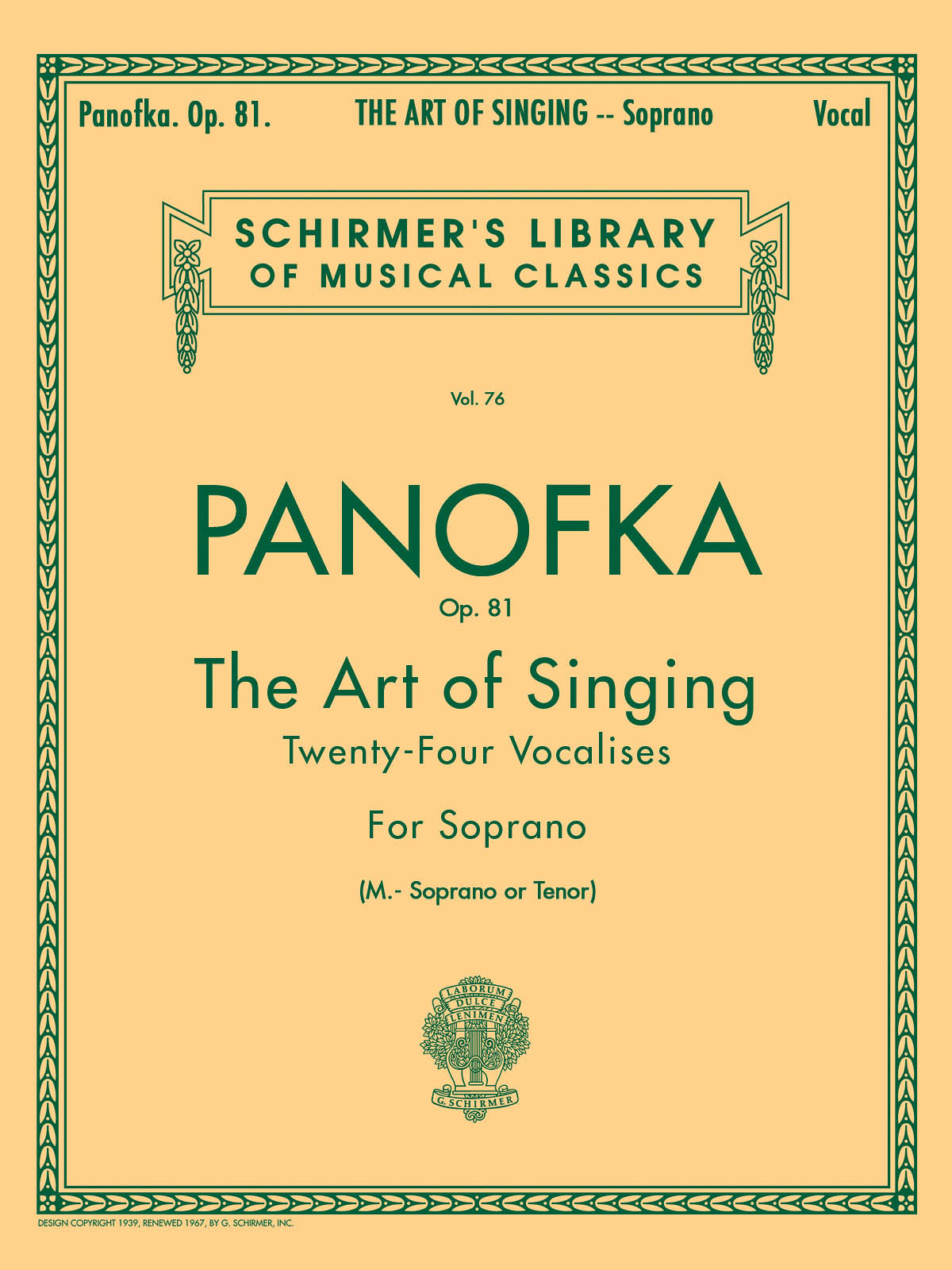 パノフカ：24のヴォカリーズ Op.81 (ソプラノ/メゾ・ソプラノ/テノール用) 【輸入：ヴォーカル】