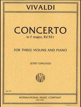 ヴィヴァルディ：3台のバイオリンのための協奏曲 ヘ長調 F.I, N.34 Op.23/1 RV 551/3台のバイオリンとピアノ 【輸入：ヴァイオリン】