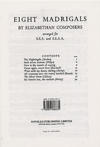 8つのエリザベス調のマドリガル 【輸入：合唱とピアノ】