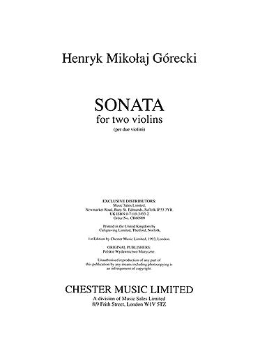 グレツキ：2台のバイオリンのためのソナタ Op.10 【輸入：ヴァイオリン】