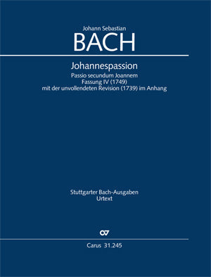 バッハ：ヨハネ受難曲 BWV 245(第4稿/1749年版)/原典版: 管楽器パート譜セット 【輸入：オーケストラ･パート譜】