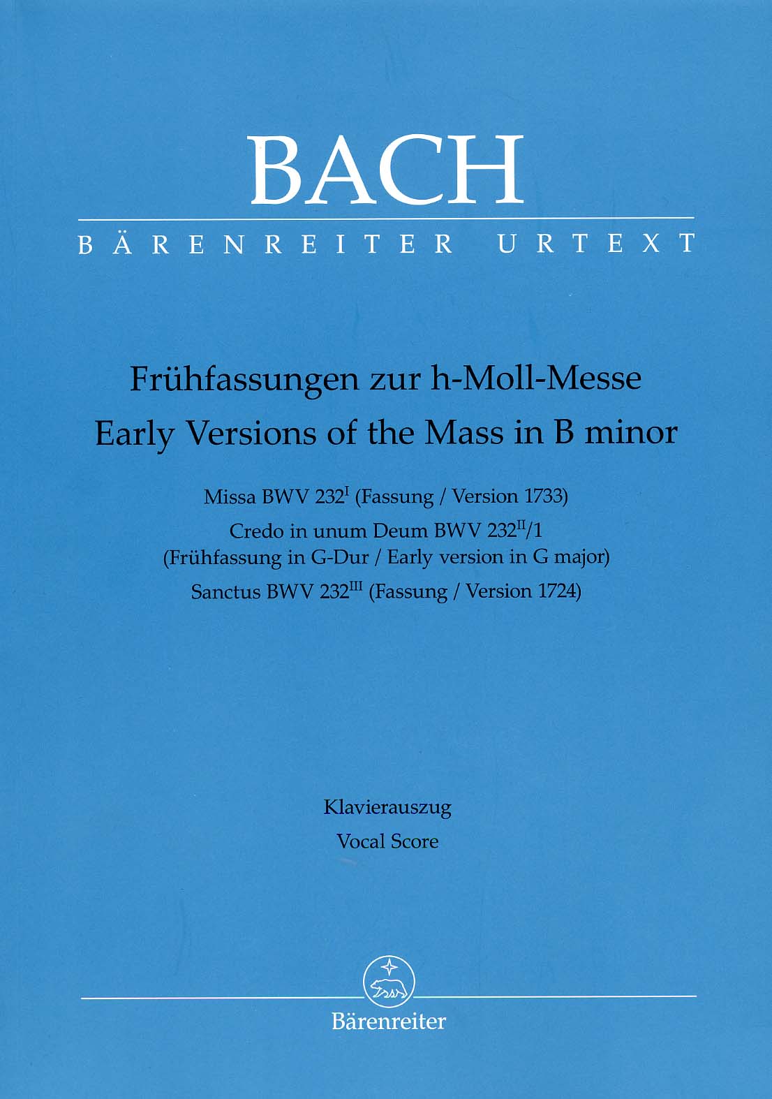 バッハ：ミサ曲 ロ短調 BWV 232(ラテン語): 初期稿集/原典版/Wolf編 【輸入：合唱とピアノ】
