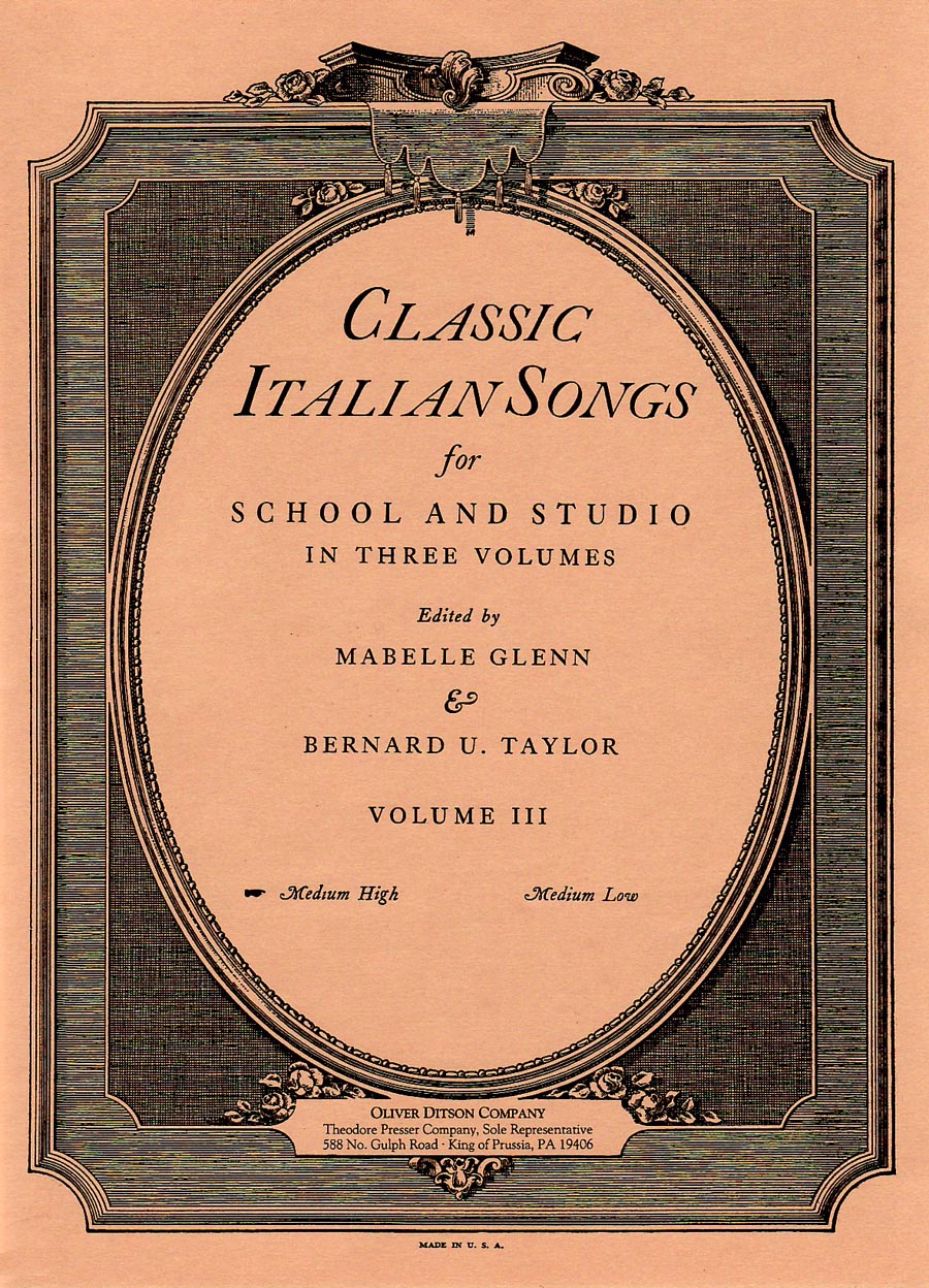 CLASSIC ITALIAN SONGS VOL.3(MED HIGH)/GLENN/TAYLOR 【輸入：ヴォーカルとピアノ】