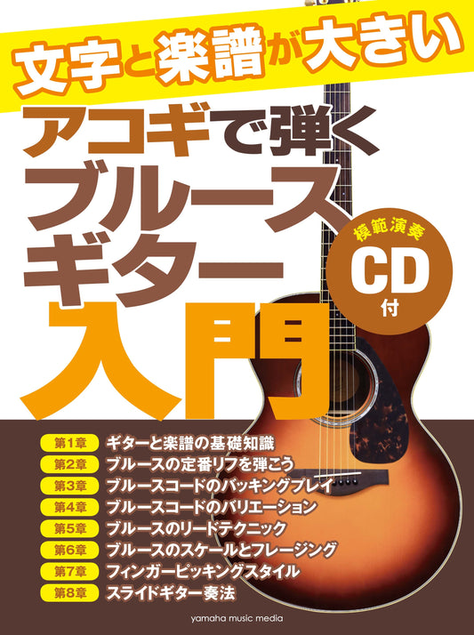 文字と楽譜が大きい アコギで弾くブルースギター入門
